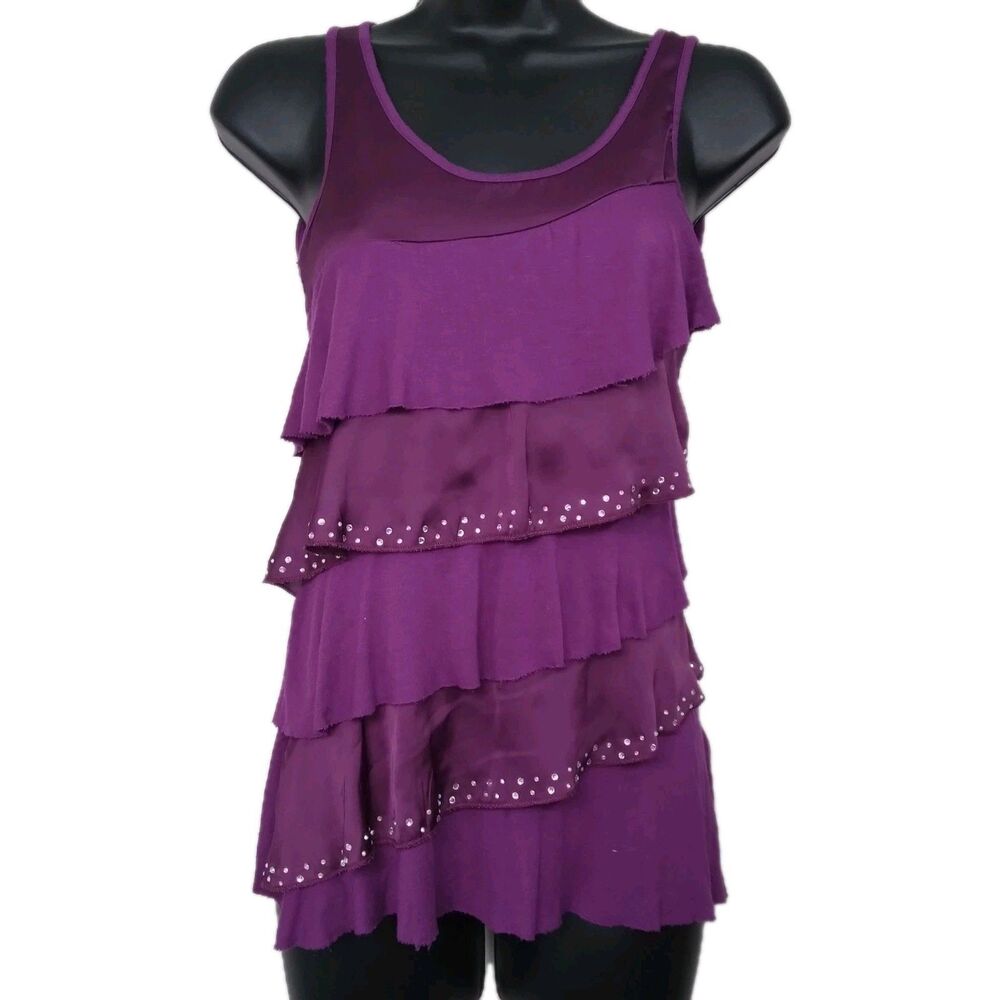 Studio Y Ruffle Tank Top Size XS Whimsigoth Rhinestone Y2K Fairycore Flowy Boho